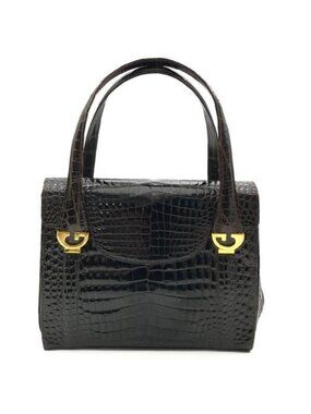 Gucci Croco Logo Vintage Hand Bag Brown